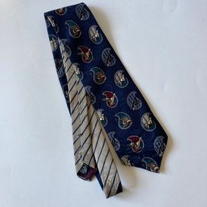 Hunt club men’s silk tie with dog, mallards and fishing pattern